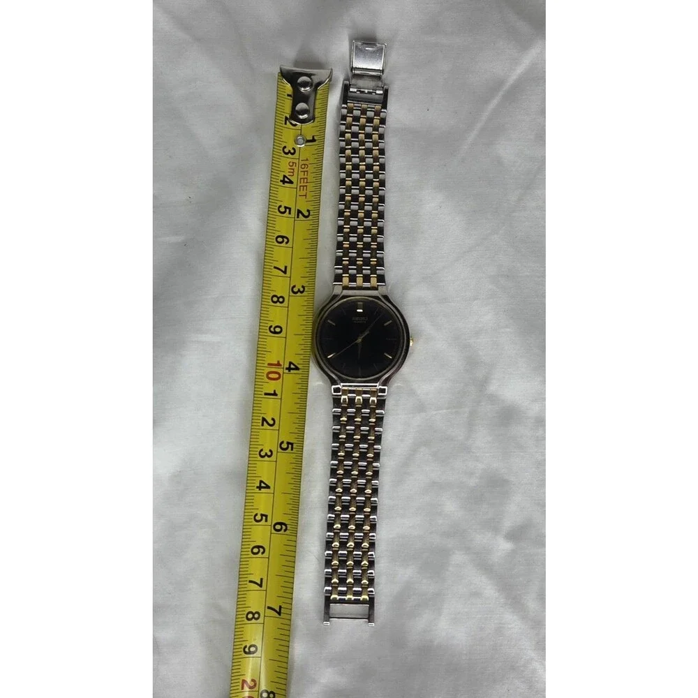 Seiko Watch Men 34mm Black Dial Two Tone Round V701-1K29 Vintage New Battery